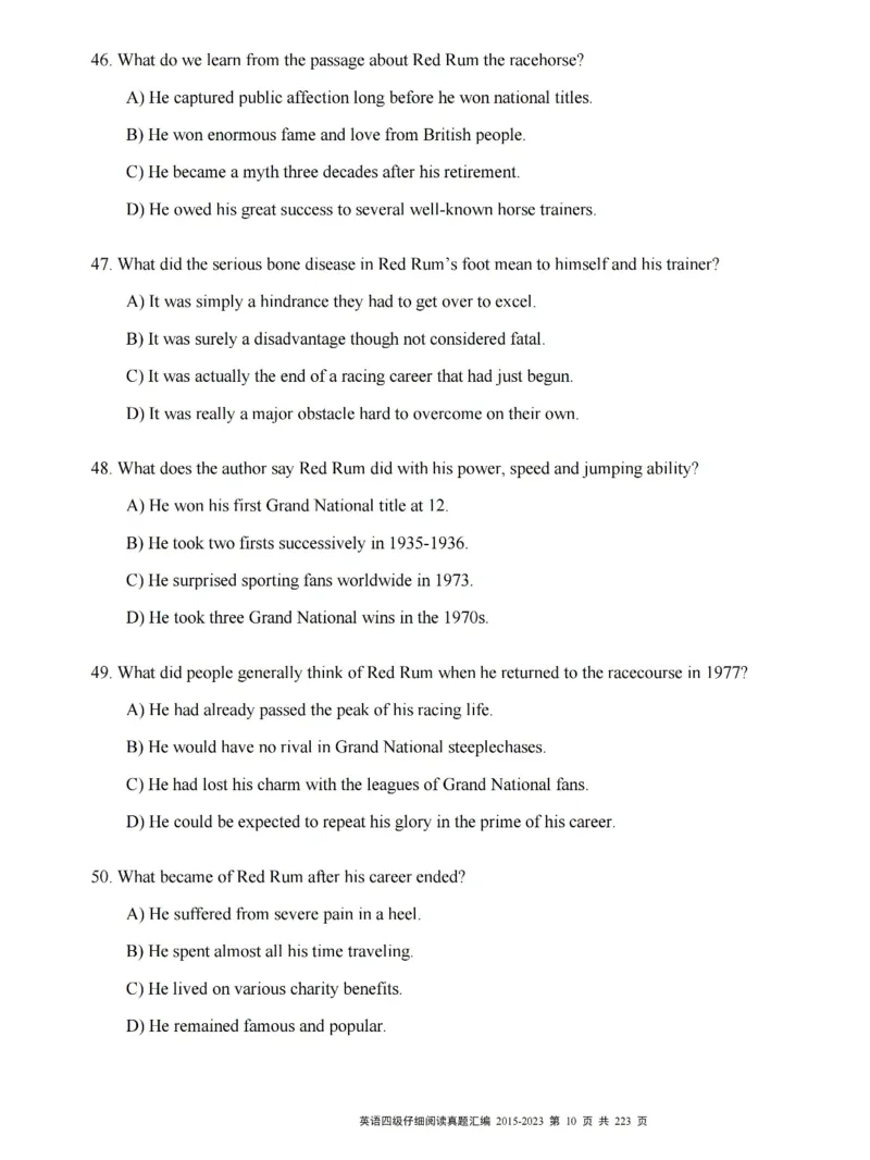 四级仔细阅读真题2015-2023.12_大学英语四级+六级_四级真题_专项_四级仔细阅读