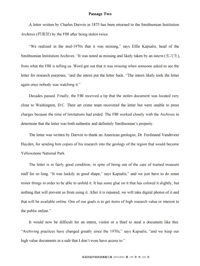 四级仔细阅读真题2015-2023.12_大学英语四级+六级_四级真题_专项_四级仔细阅读