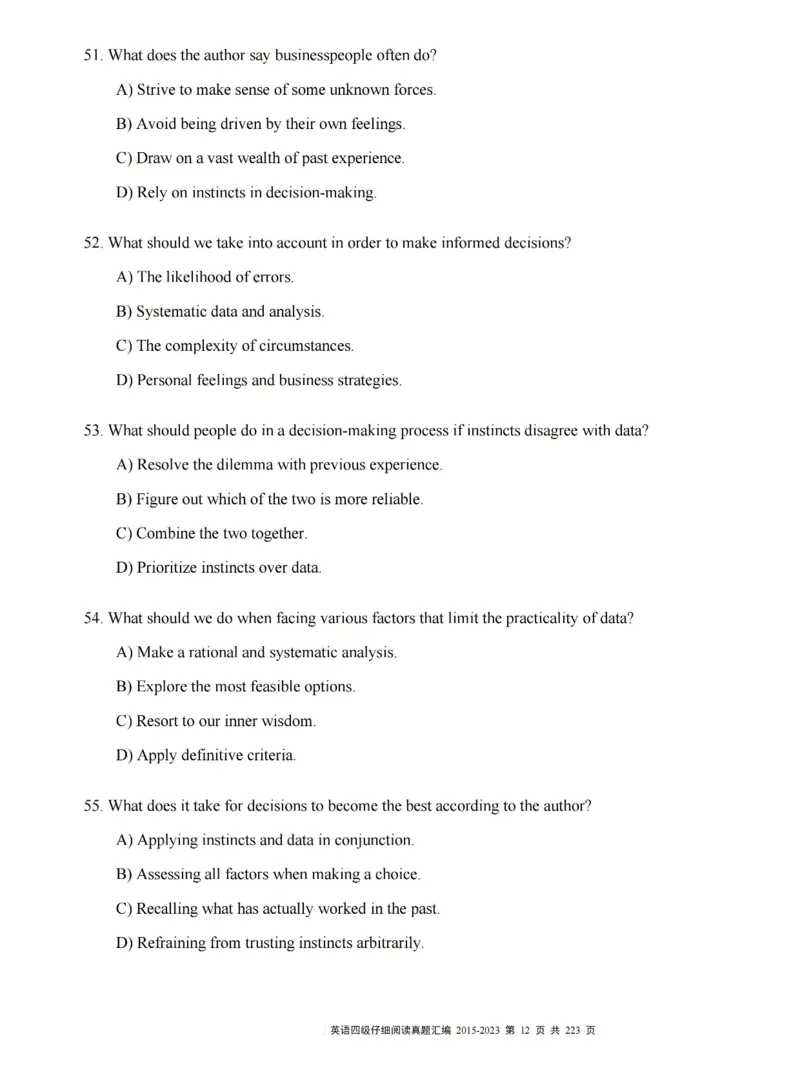 四级仔细阅读真题2015-2023.12_大学英语四级+六级_四级真题_专项_四级仔细阅读
