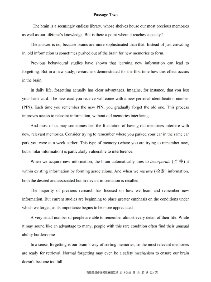 四级仔细阅读真题2015-2023.12_大学英语四级+六级_四级真题_专项_四级仔细阅读