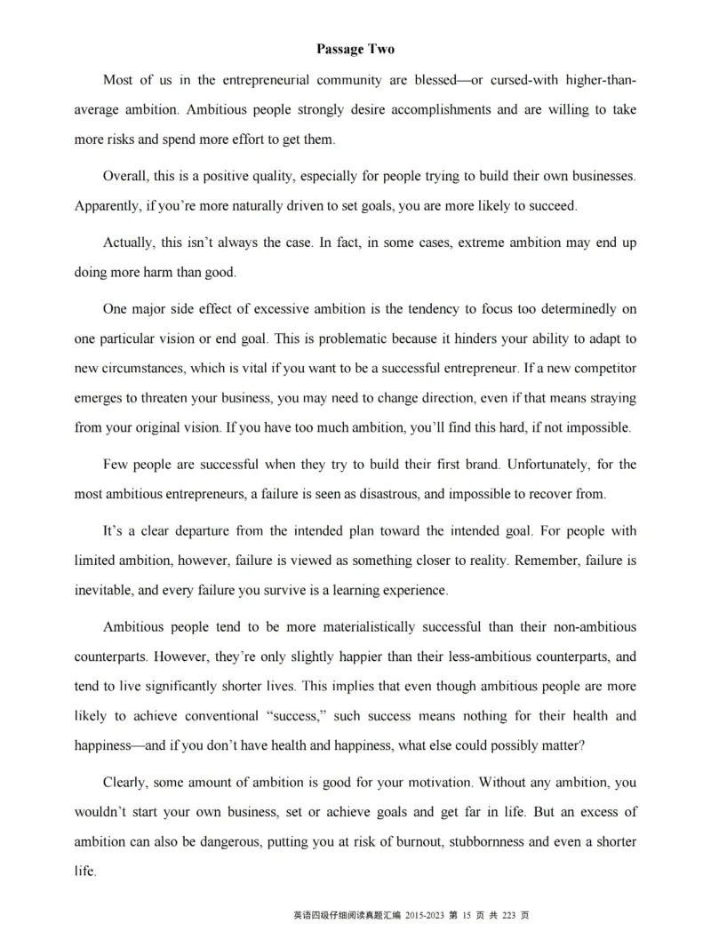 四级仔细阅读真题2015-2023.12_大学英语四级+六级_四级真题_专项_四级仔细阅读