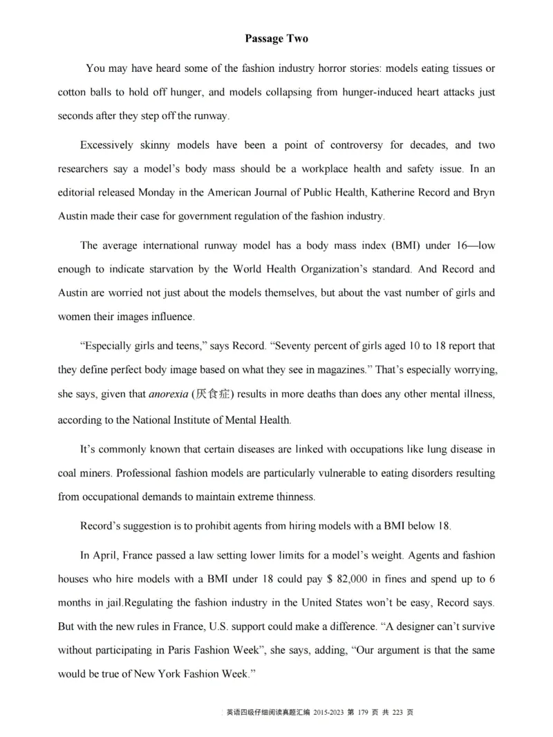 四级仔细阅读真题2015-2023.12_大学英语四级+六级_四级真题_专项_四级仔细阅读