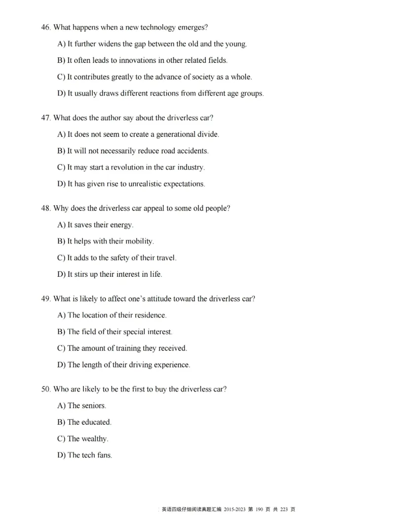 四级仔细阅读真题2015-2023.12_大学英语四级+六级_四级真题_专项_四级仔细阅读