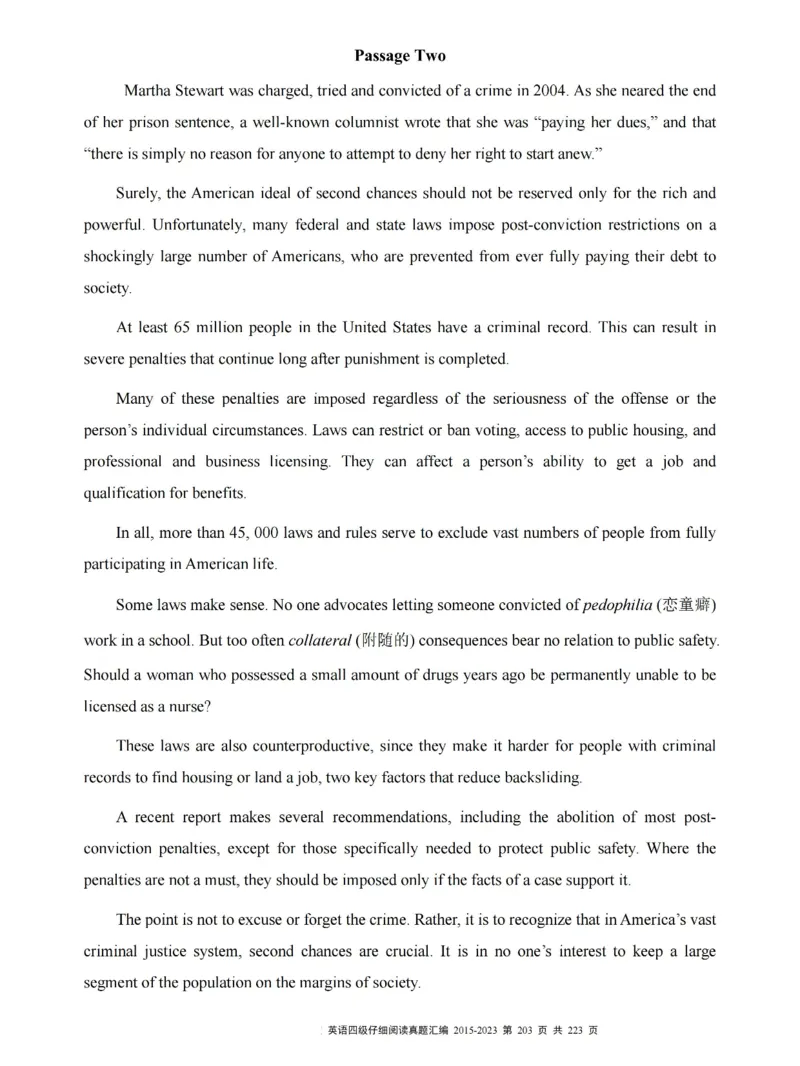 四级仔细阅读真题2015-2023.12_大学英语四级+六级_四级真题_专项_四级仔细阅读