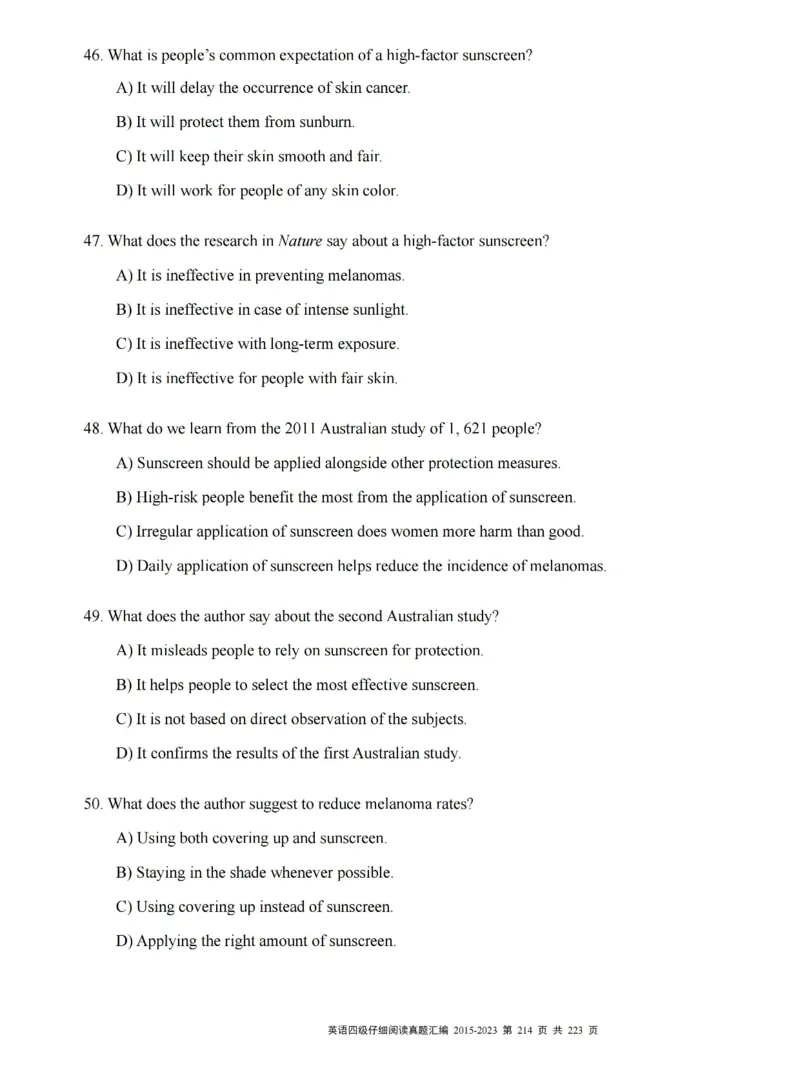 四级仔细阅读真题2015-2023.12_大学英语四级+六级_四级真题_专项_四级仔细阅读
