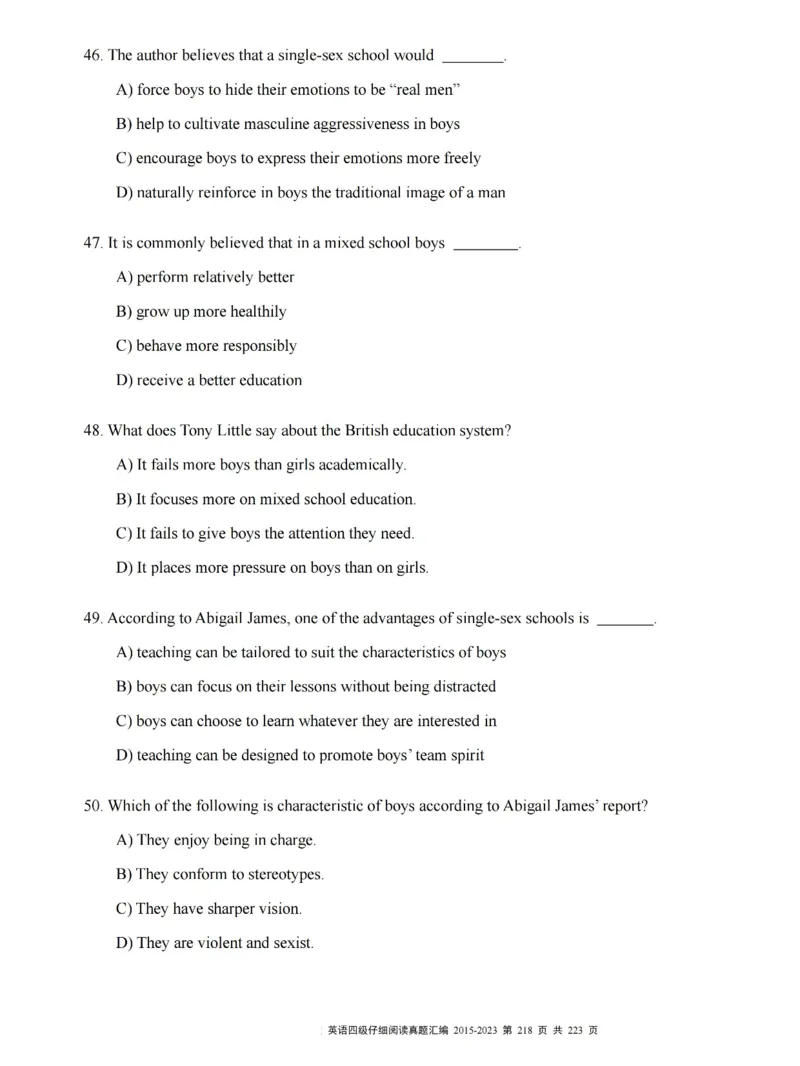 四级仔细阅读真题2015-2023.12_大学英语四级+六级_四级真题_专项_四级仔细阅读