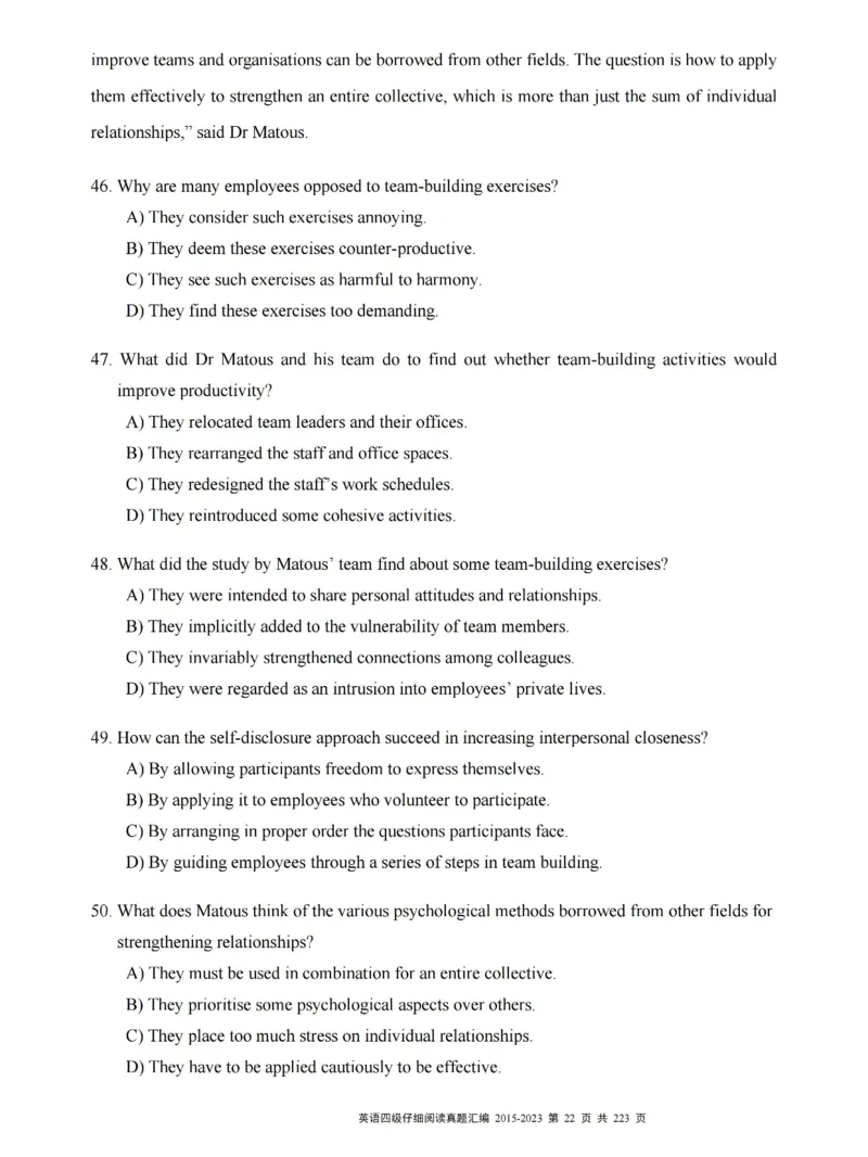 四级仔细阅读真题2015-2023.12_大学英语四级+六级_四级真题_专项_四级仔细阅读