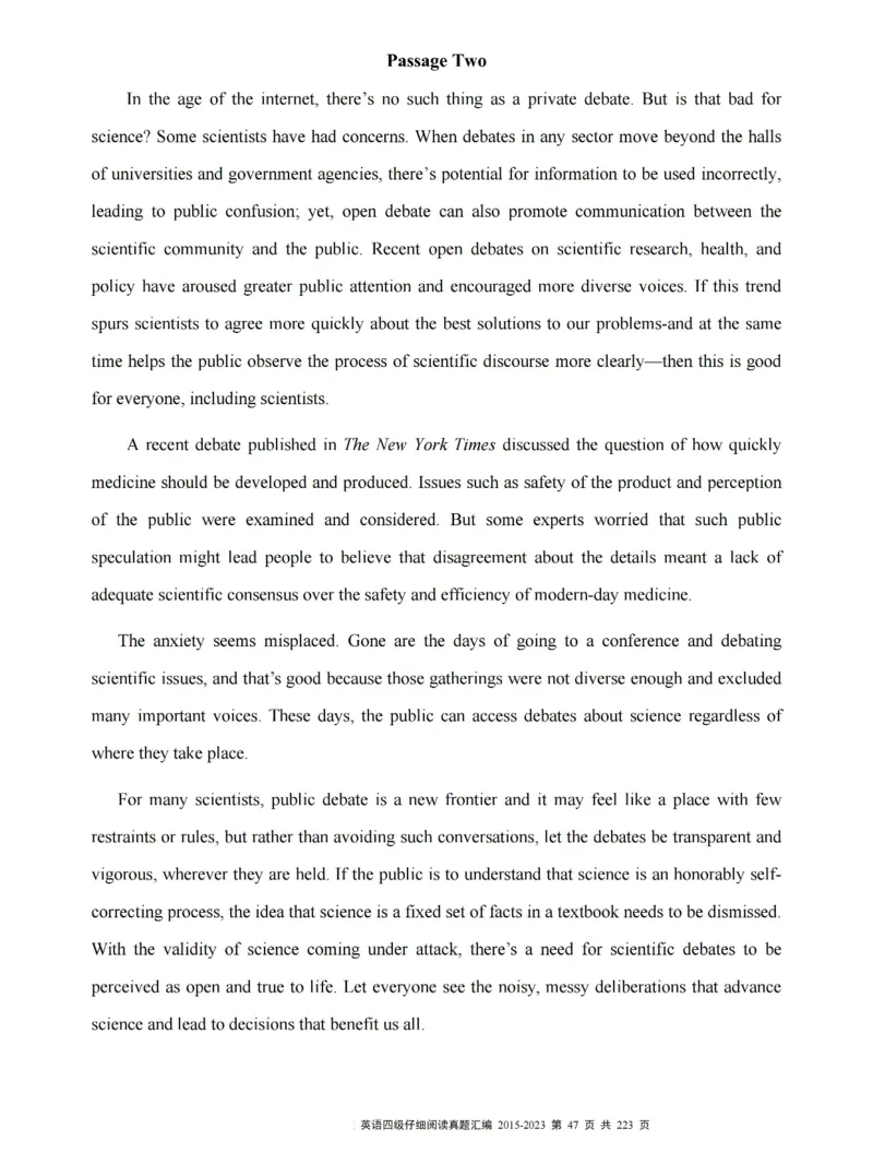 四级仔细阅读真题2015-2023.12_大学英语四级+六级_四级真题_专项_四级仔细阅读