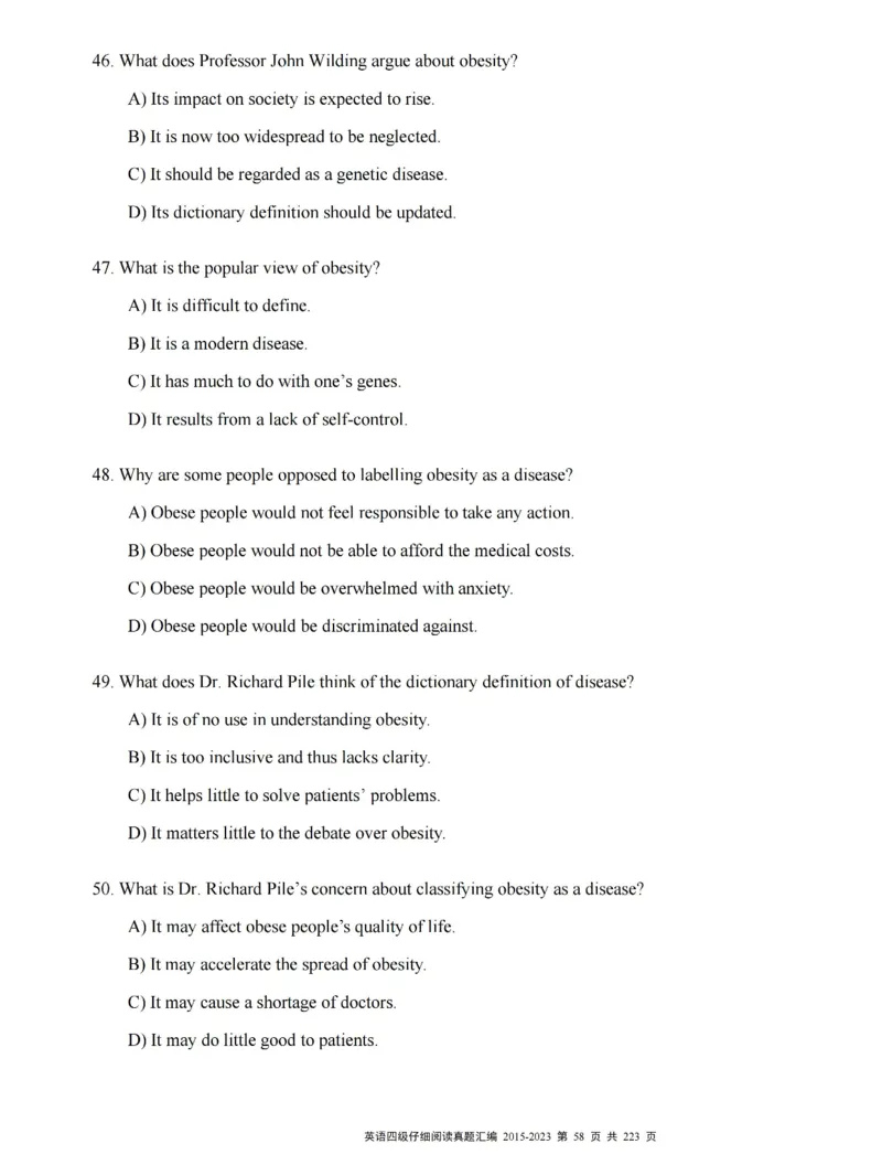 四级仔细阅读真题2015-2023.12_大学英语四级+六级_四级真题_专项_四级仔细阅读