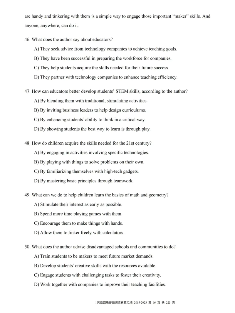 四级仔细阅读真题2015-2023.12_大学英语四级+六级_四级真题_专项_四级仔细阅读