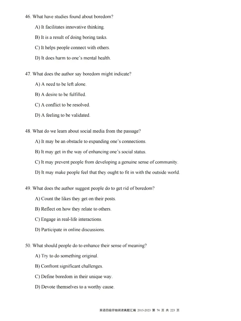 四级仔细阅读真题2015-2023.12_大学英语四级+六级_四级真题_专项_四级仔细阅读