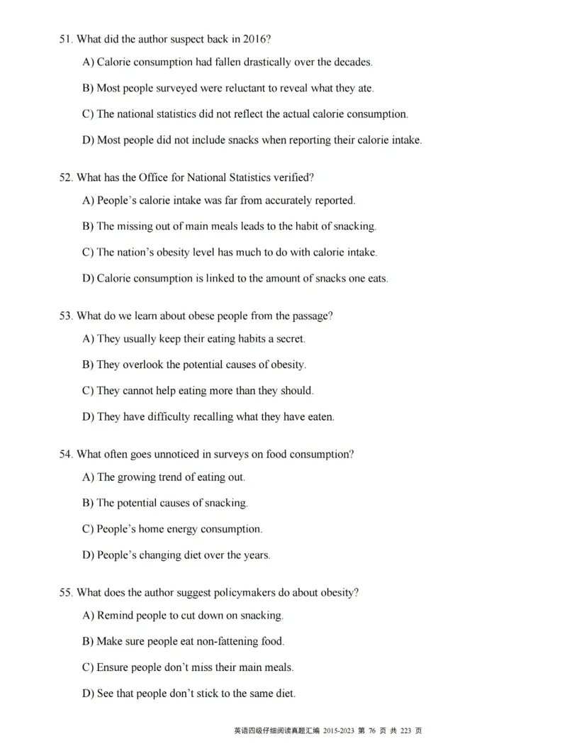 四级仔细阅读真题2015-2023.12_大学英语四级+六级_四级真题_专项_四级仔细阅读