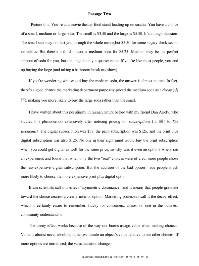 四级仔细阅读真题2015-2023.12_大学英语四级+六级_四级真题_专项_四级仔细阅读