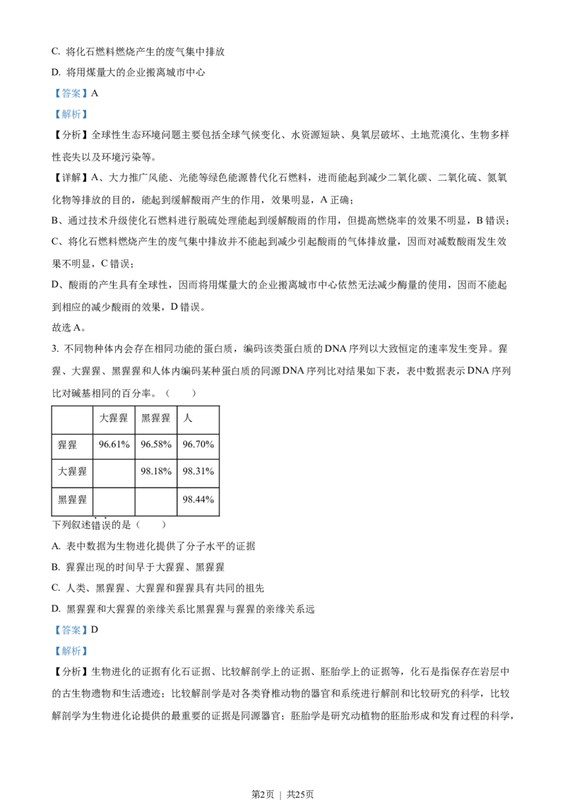 2023年高考生物试卷（浙江）（6月）（解析卷）_生物历年高考真题_新&middot;Word版2008-2025&middot;高考生物真题_生物（按试卷类型分类）2008-2025_自主命题卷&middot;生物（2008-2025）