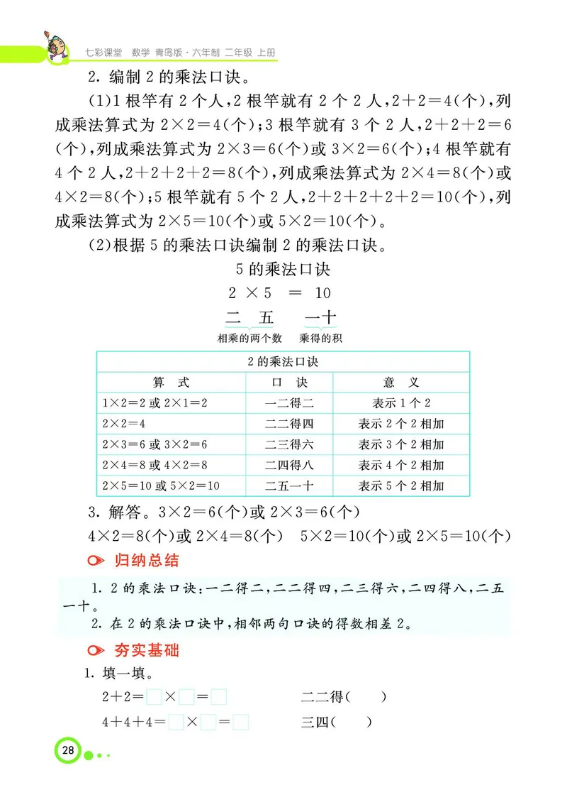 《七彩课堂》数学2年级上册（63QD）_二年级上下册资料_小学二年级学习资料-25年更新版_2-03、小学二年级数学上册_2-3-2、练习题、作业、试题、试卷_青岛63版_电子册类