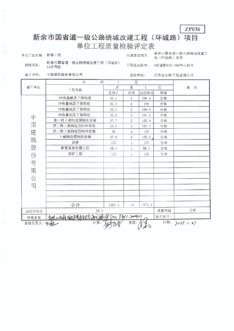 4、国道G533-交工验收工程质量评定表_2021-2023年优秀施组方案_施工组织设计_施组11-新余环城路项目施工组织设计_交工验收记录_G533