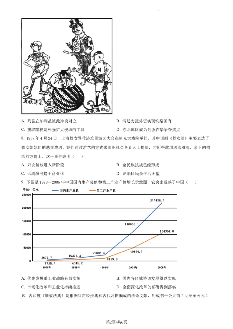 2023年高考历史试卷（重庆）（空白卷）_历史历年高考真题_新&middot;Word版2008-2025&middot;高考历史真题_历史（按试卷类型分类）2008-2025_自主命题卷&middot;历史（2008-2025）
