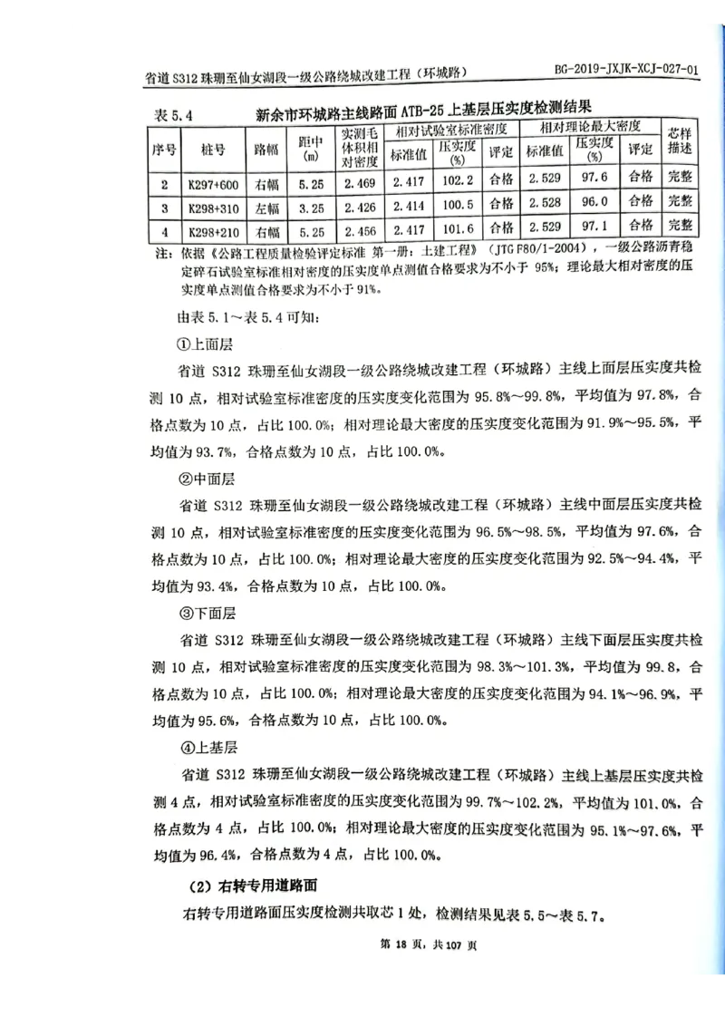 8、路面检测报告_2021-2023年优秀施组方案_施工组织设计_施组11-新余环城路项目施工组织设计_交工验收记录_S312