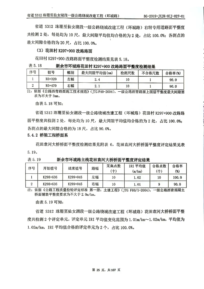 8、路面检测报告_2021-2023年优秀施组方案_施工组织设计_施组11-新余环城路项目施工组织设计_交工验收记录_S312