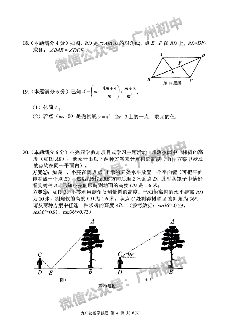 2024南沙区中考一模数学试题_广州九上月考+期中+期末+一模二模+中考真题_广州2024年中考一模_南沙区