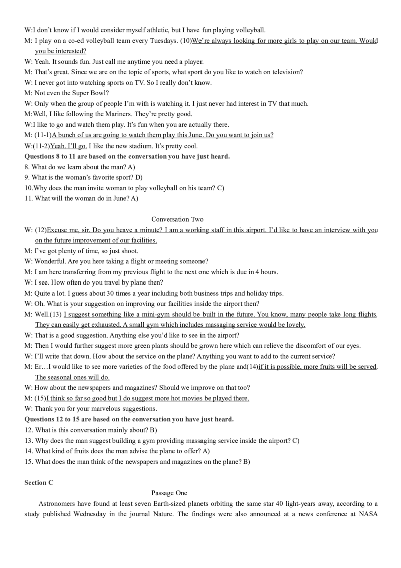 版本一四级模拟4答案解析_大学英语四级+六级_四级真题_四级密押试卷_新四级模拟卷全10套_版本一四级模拟卷_版本一四级模拟4