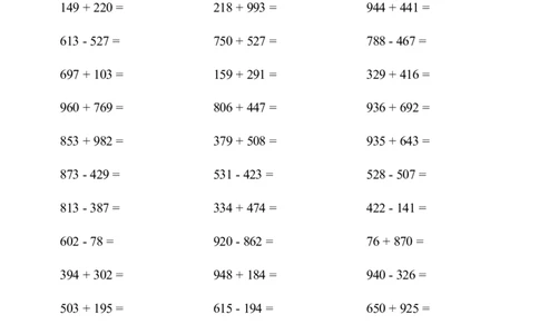 ▲口算题（万以内的加减法(二)）连打版2000题_小学数学口算计算速算练习1（1-6）题目类型全_三年级_口算3年级上册14000题_3上口算题（万以内的加减法(二)）2000题