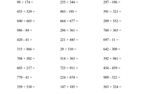 ▲口算题（万以内的加减法(二)）连打版2000题_小学数学口算计算速算练习1（1-6）题目类型全_三年级_口算3年级上册14000题_3上口算题（万以内的加减法(二)）2000题