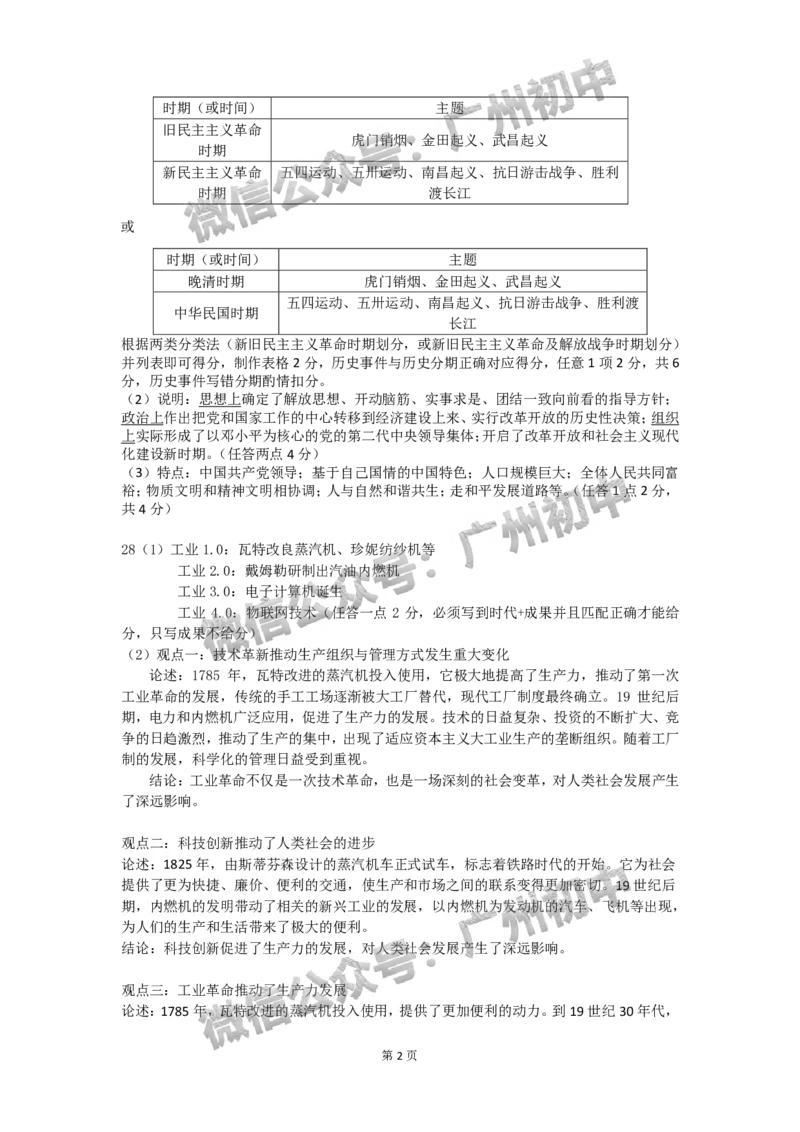 2024增城区中考一模历史试题答案解析_广州九上月考+期中+期末+一模二模+中考真题_广州2024年中考一模_增城区