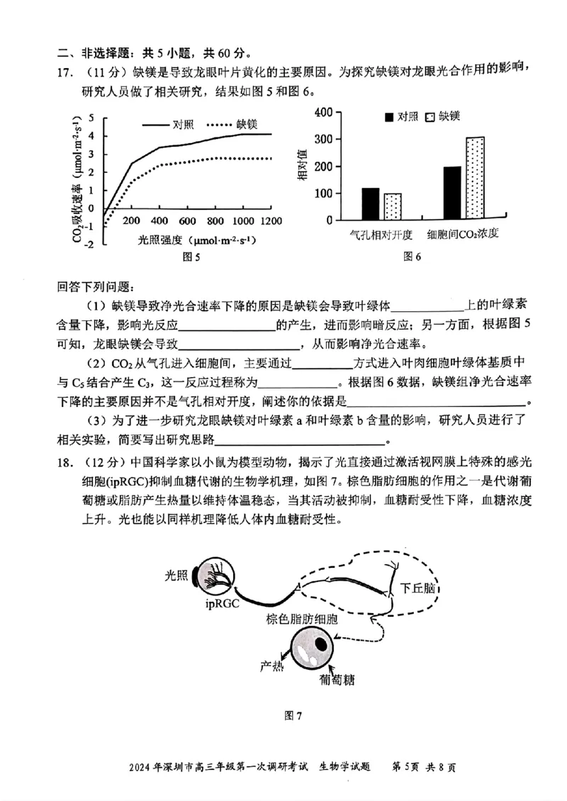 2024年2月深圳市高三一模生物试卷_@高三模考真题_2024年2月深圳市高三一模试卷及答案