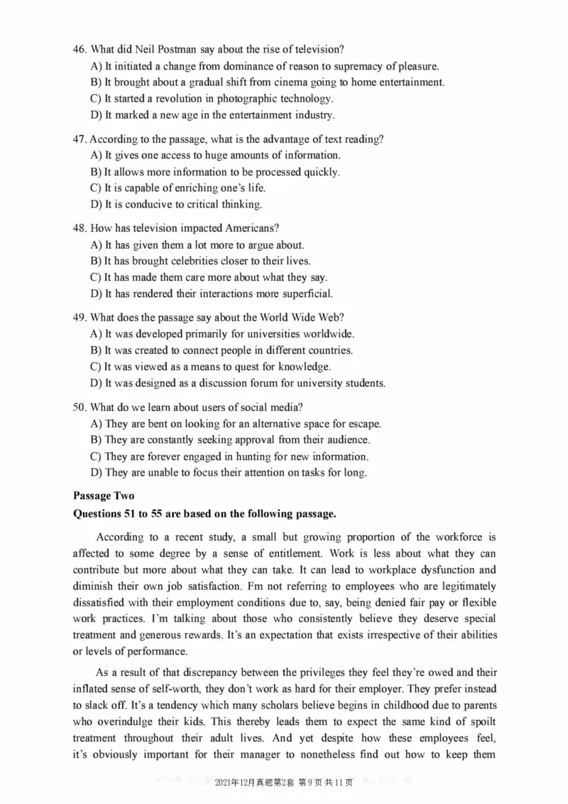 一键打印版2019-2023.12六级真题_大学英语四级+六级_六级真题_六级真题_赠：六级真题一键打印版