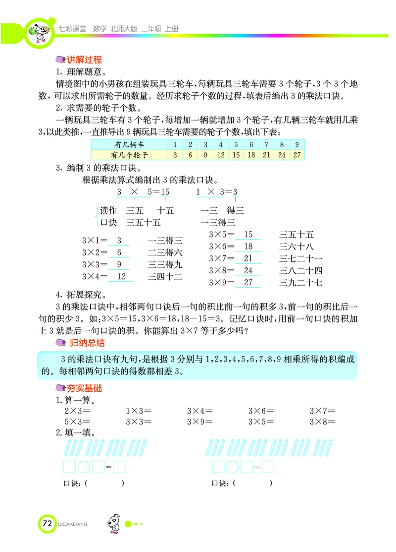 《七彩课堂》数学2年级上册（BS）_二年级上下册资料_小学二年级学习资料-25年更新版_2-03、小学二年级数学上册_2-3-2、练习题、作业、试题、试卷_北师大版_电子册类
