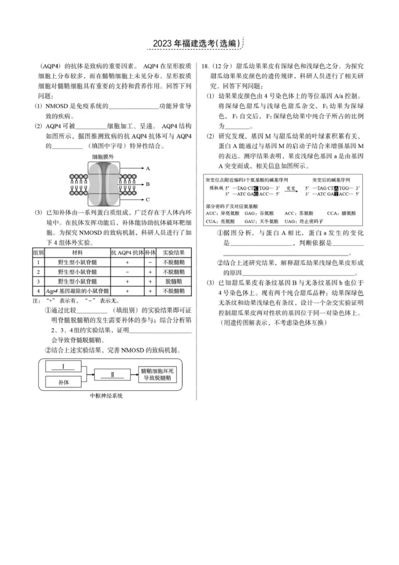 2023年高考生物试卷（福建）（答案卷）_生物历年高考真题_新&middot;PDF版2008-2025&middot;高考生物真题_生物（按年份分类）2008-2025_2023&middot;高考生物真题