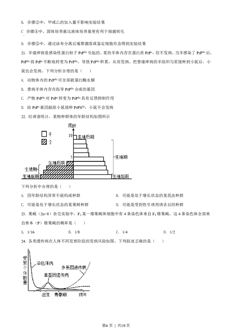 2022年高考生物试卷（浙江）（1月）（空白卷）_生物历年高考真题_新&middot;PDF版2008-2025&middot;高考生物真题_生物（按省份分类）2008-2025_2008-2025&middot;（浙江）生物高考真题