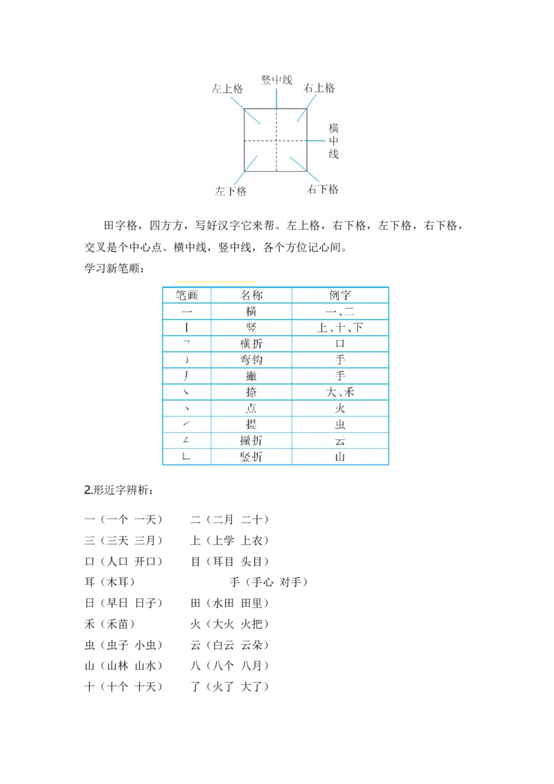 第一单元（知识清单）-（统编版&middot;2024秋）_一年级语文上册（统编版）_单元知识复习专项_2025版