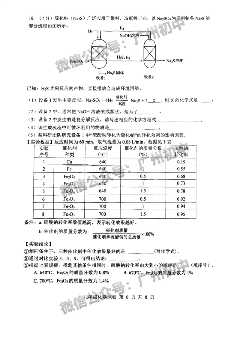 2025南沙区中考一模化学试题_广州九上月考+期中+期末+一模二模+中考真题_广州2025年中考一模_2025年11区中考一模_南沙区