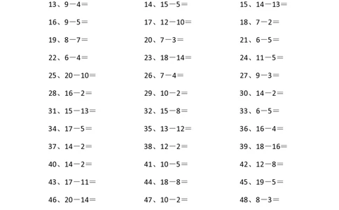 50以内减法第31-50篇_小学数学口算竖式脱式计算应用题一二三四五六年级上下册电_小学数学口算题库电子版（1-6）_小学数学口算一年级_口算题适合1年级(含答案）