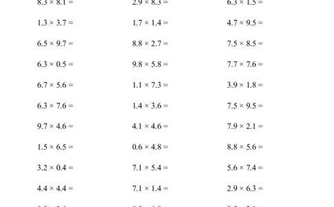 ▲口算题（小数乘小数）连打版1000题_小学数学口算计算速算练习1（1-6）题目类型全_五年级_口算5年级上册11000题_5上口算题（小数乘小数、整数）2000题