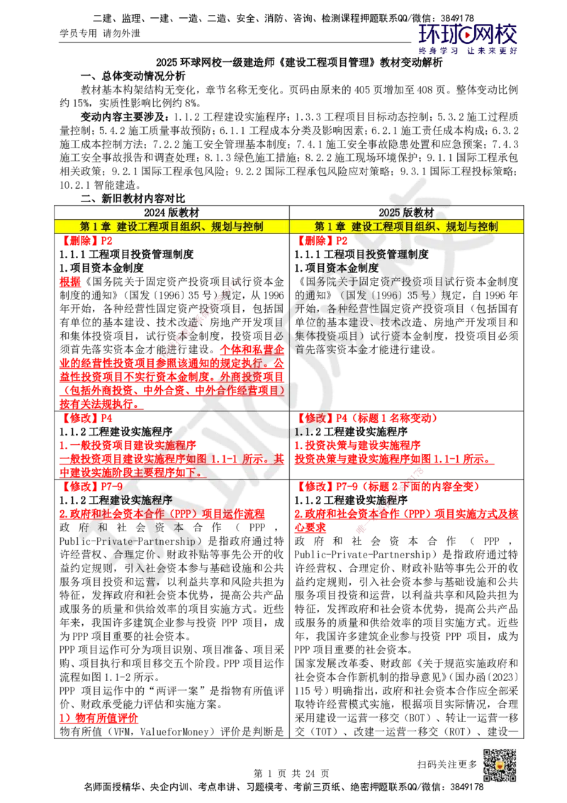 HQ-管理-25年一建新旧教材对比_2026年一级建造师_2026年一建管理_2025年一建管理SVIP_01-精华文档✿电子教材✿历年真题_11-管理《新旧教材对比》HQ