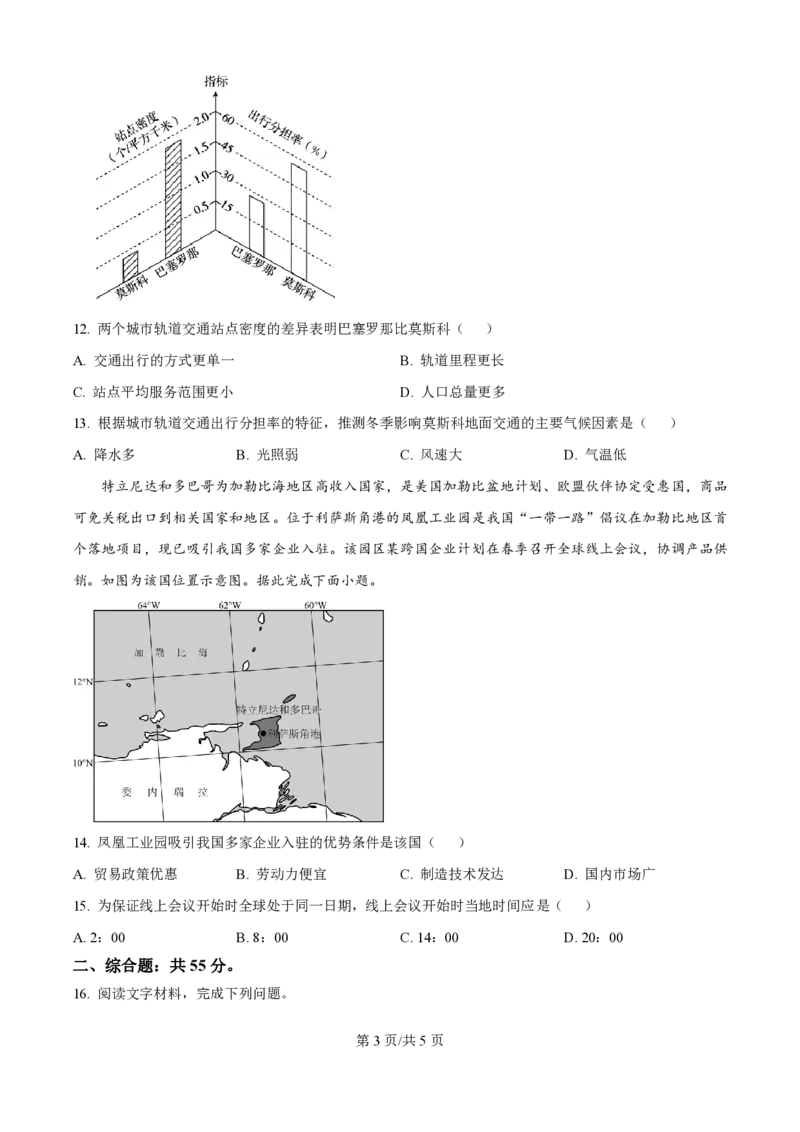 2024年高考地理试卷（重庆）（空白卷）_地理历年高考真题_新&middot;PDF版2008-2025&middot;高考地理真题_地理（按年份分类）2008-2025_2024&middot;地理高考真题