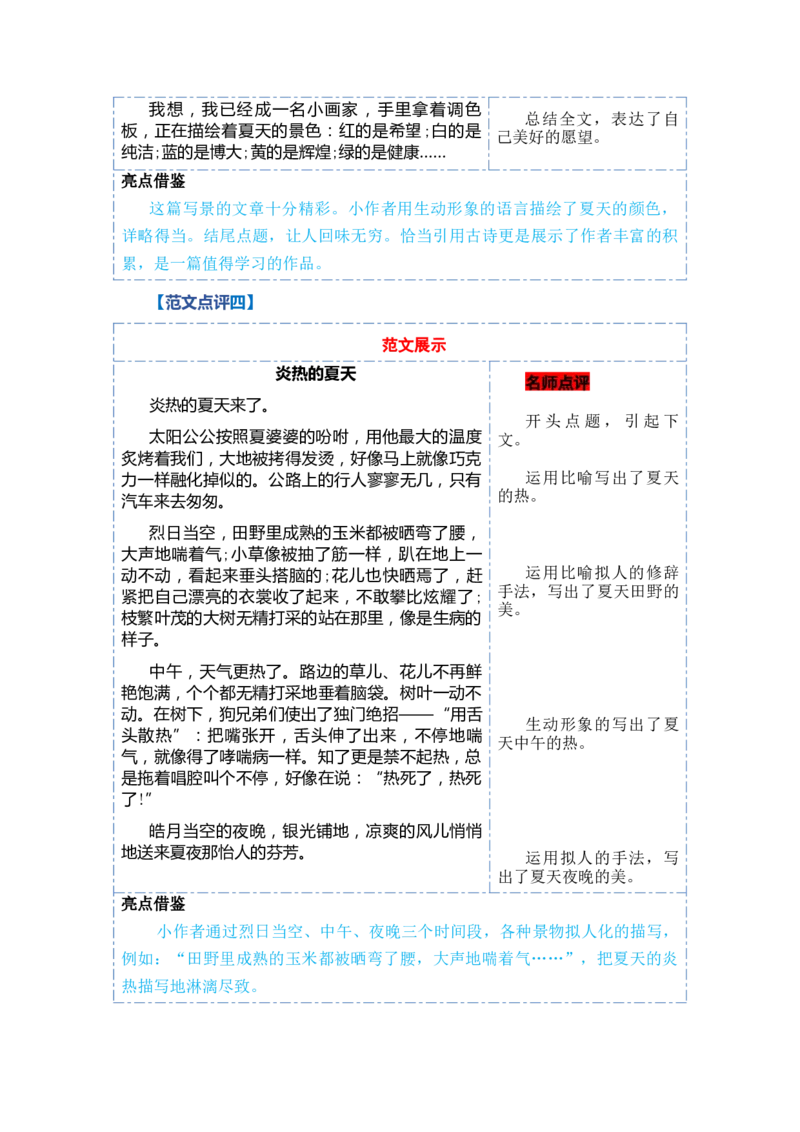 第六单元写话：美丽的夏天（范文点评）-（统编版）_一年级语文下册（统编版）_单元写作能力提升_2024版
