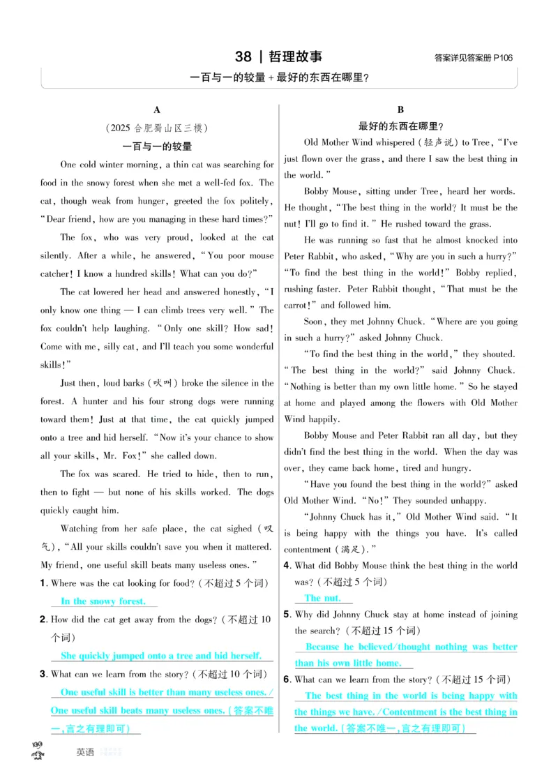 2026《中考英语45套》安徽提分小卷答案_45套中招_2026《中考英语45套》安徽