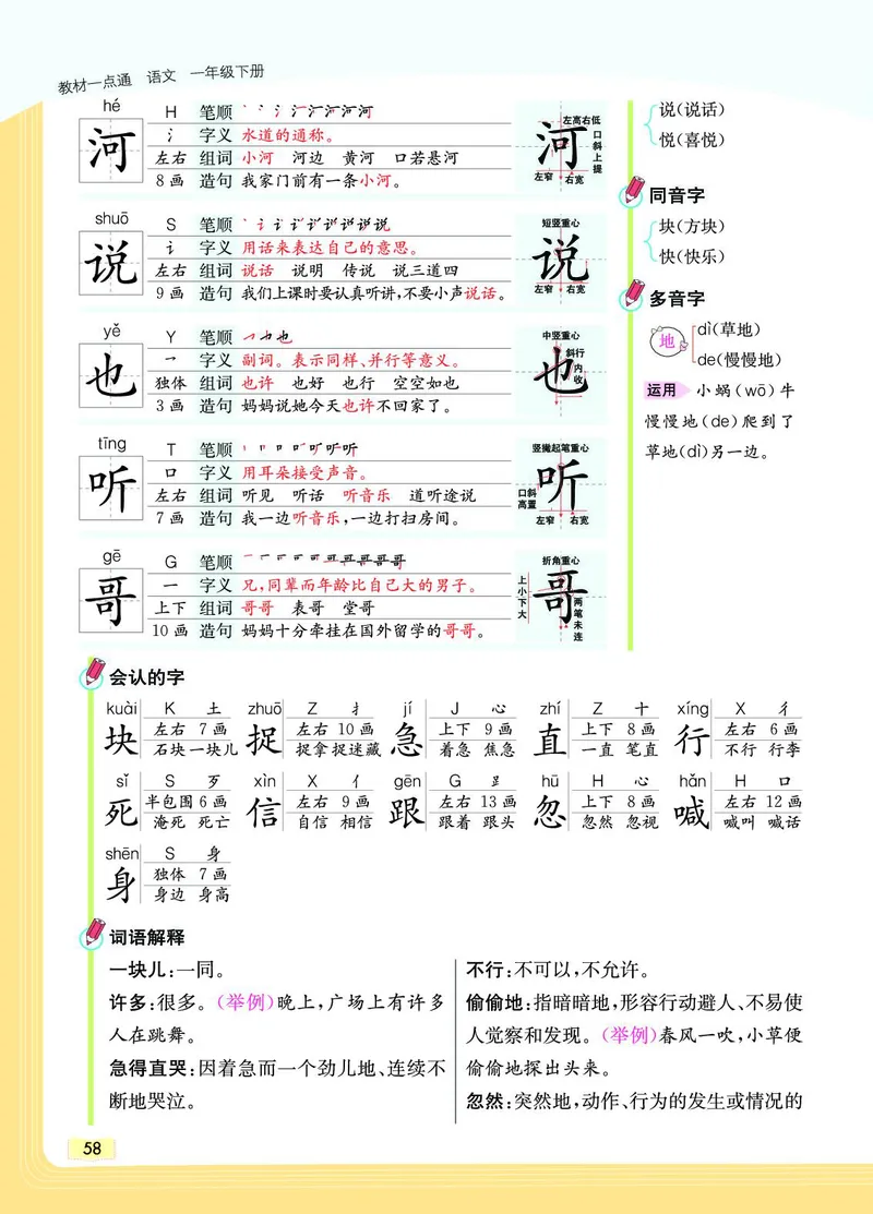 《教材一点通》语文1年级下册（RJ）_一年级上下册资料_小学一年级学习资料-25年更新版_1-02、小学一年级语文下册_3-6-2-2、练习题、作业、专项、试卷_部编（人教）版_电子册类