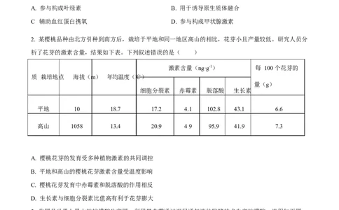 2025年高考生物试卷（陕晋青宁卷）（空白卷）_生物历年高考真题_新&middot;Word版2008-2025&middot;高考生物真题_生物（按年份分类）2008-2025_2025&middot;高考生物真题