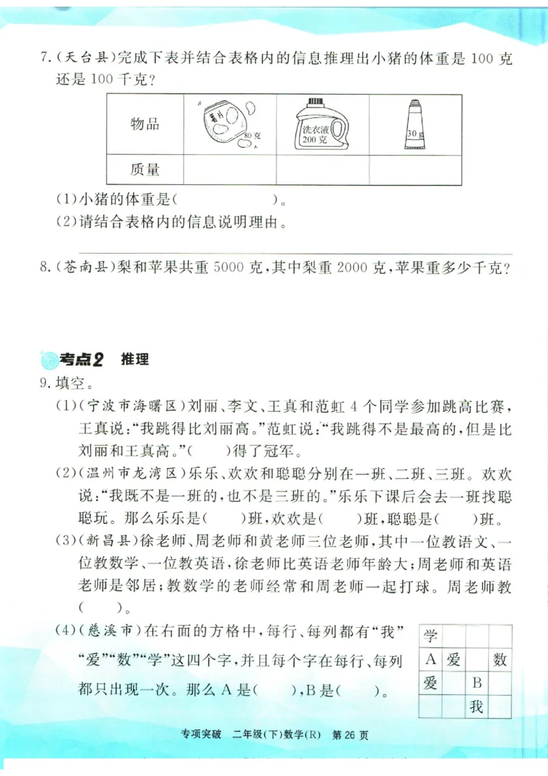 《孟建平》数学专项突破-数学2年级下册（RJ）_二年级上下册资料_小学二年级学习资料-25年更新版_2-04、小学二年级数学下册_2-4-2、练习题、作业、试题、试卷_人教版_电子册类
