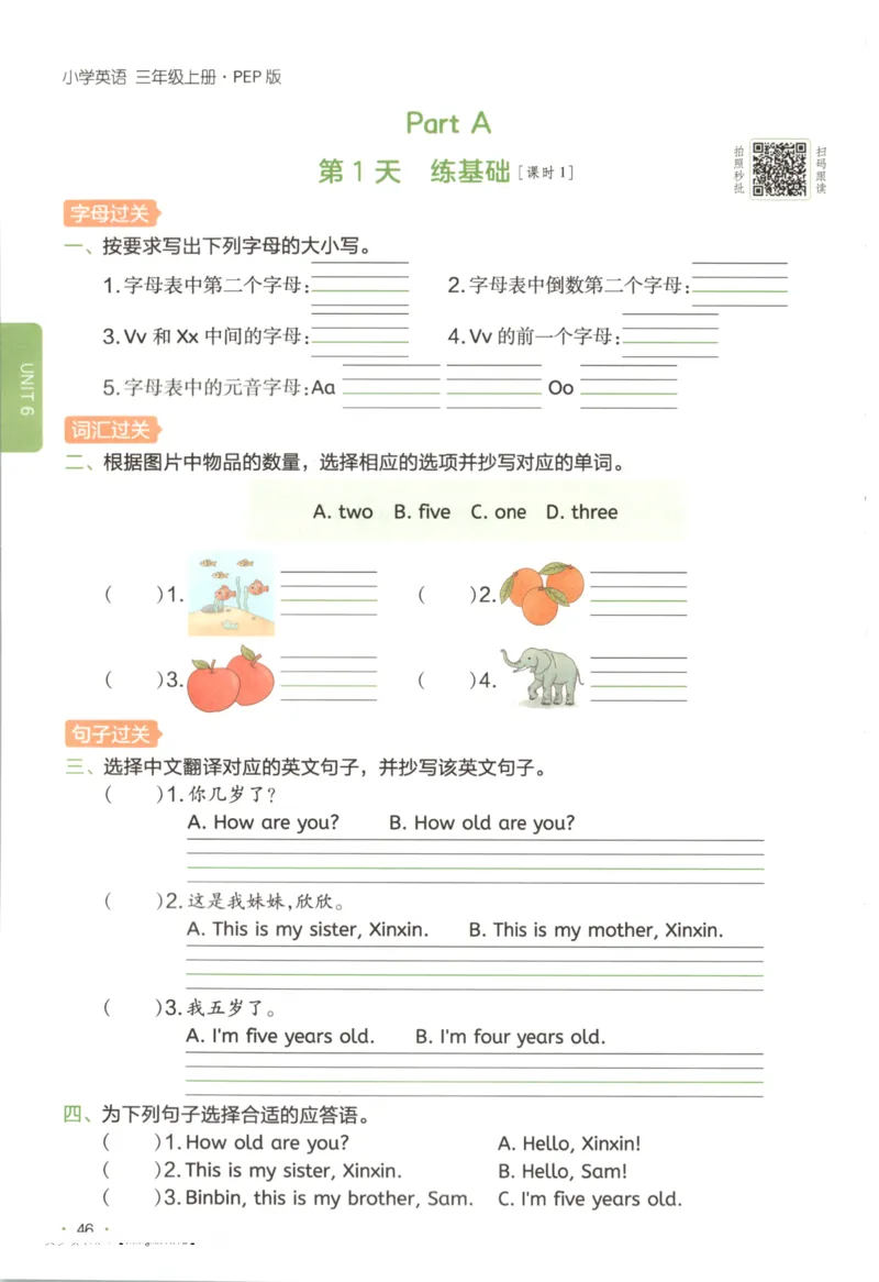 2025秋一本课后小练习英语3上PEP_25秋小学语数英习题试卷_英语_人教版_一本《小学英语课后小练习》人教25秋