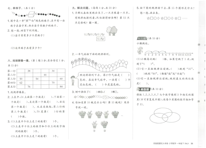 《实验班提优大考卷》数学1年级下册（RJ）_一年级上下册资料_小学一年级学习资料-25年更新版_1-04、小学一年级数学下册_1-4-2、练习题、作业、试题、试卷_人教版_电子册