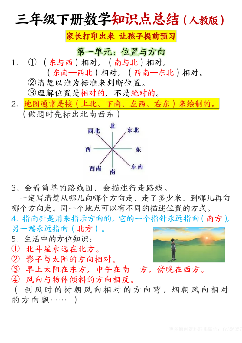 2.20重点知识点归纳三下数学人教版_三年级上下册资料_小学三年级学习资料-25年更新版_3-04、小学三年级数学下册_3-4-1、复习、知识点、归纳汇总_人教版