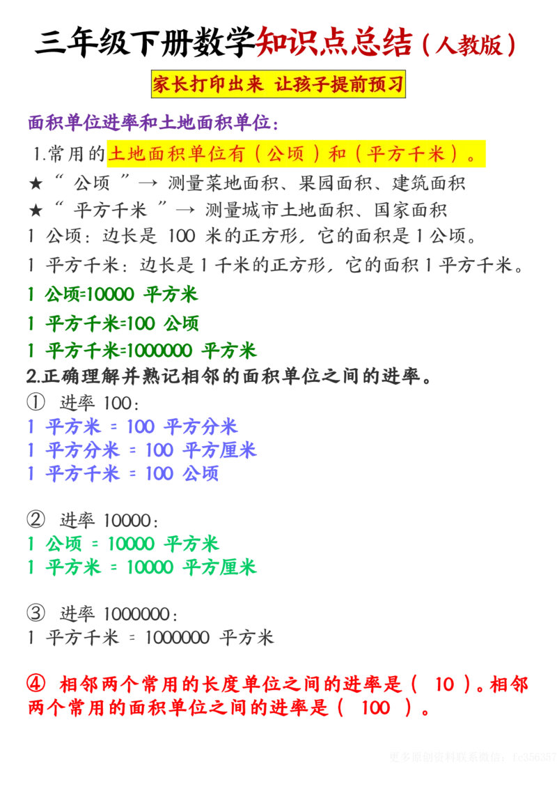 2.20重点知识点归纳三下数学人教版_三年级上下册资料_小学三年级学习资料-25年更新版_3-04、小学三年级数学下册_3-4-1、复习、知识点、归纳汇总_人教版