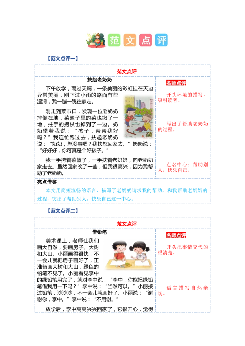 第一单元写话：请你帮个忙（范文点评）-（统编版.2024）_一年级语文下册（统编版）_单元写作能力提升_2025版