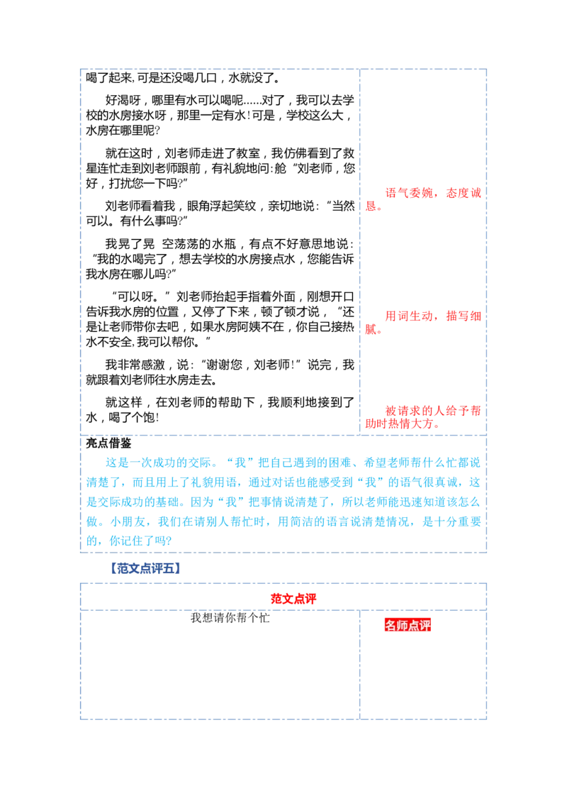 第一单元写话：请你帮个忙（范文点评）-（统编版.2024）_一年级语文下册（统编版）_单元写作能力提升_2025版